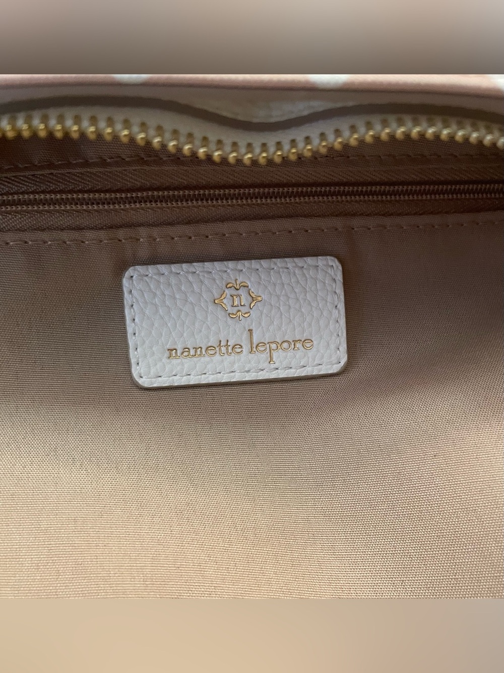 Nanette Lepore Tan/Peach and White Polka Dot Tote - Picture 11 of 11